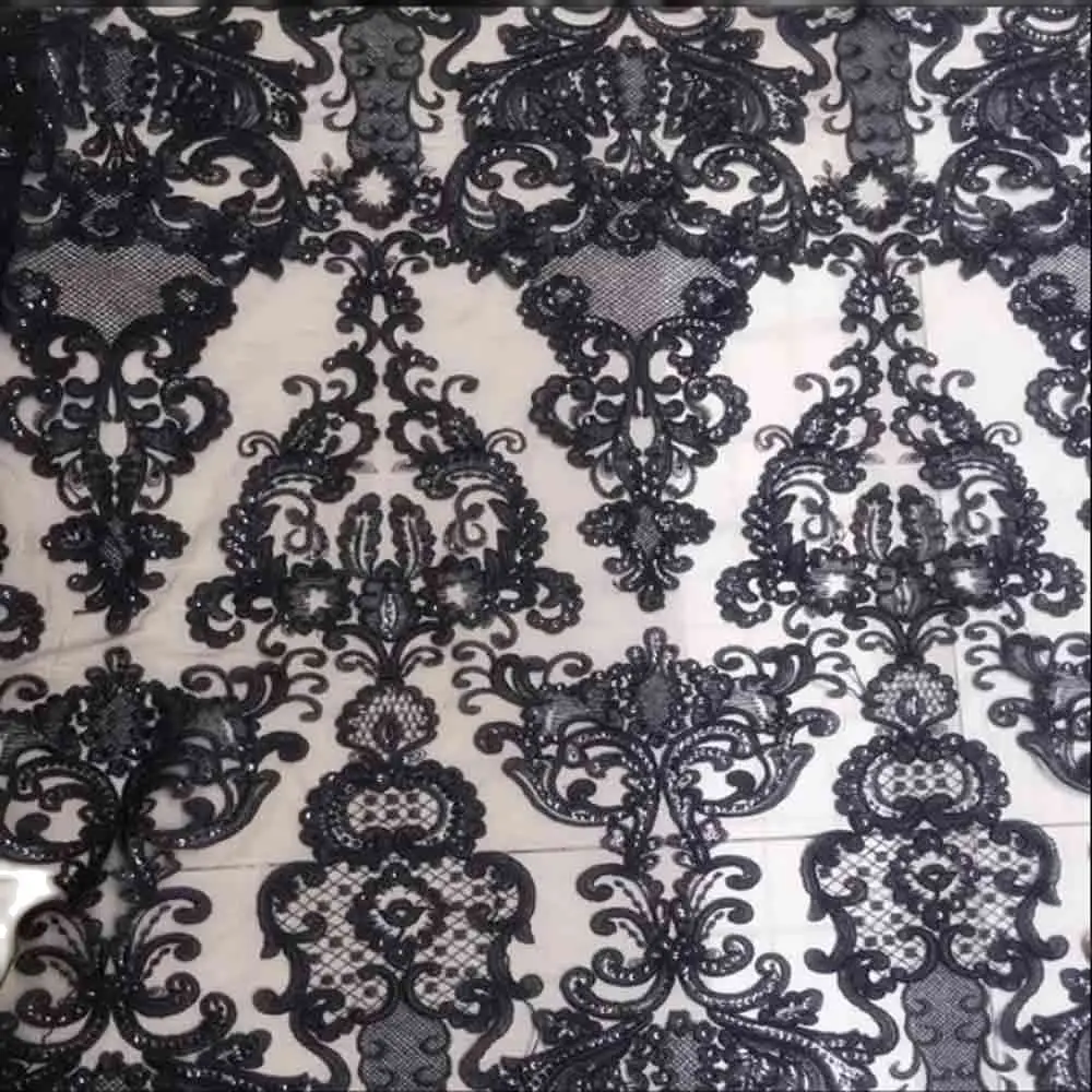 1yard Gold And Black Sequin Embroidery Lace Wedding Dress Fabric  Princess Dress Material Noble Royal Court European Style