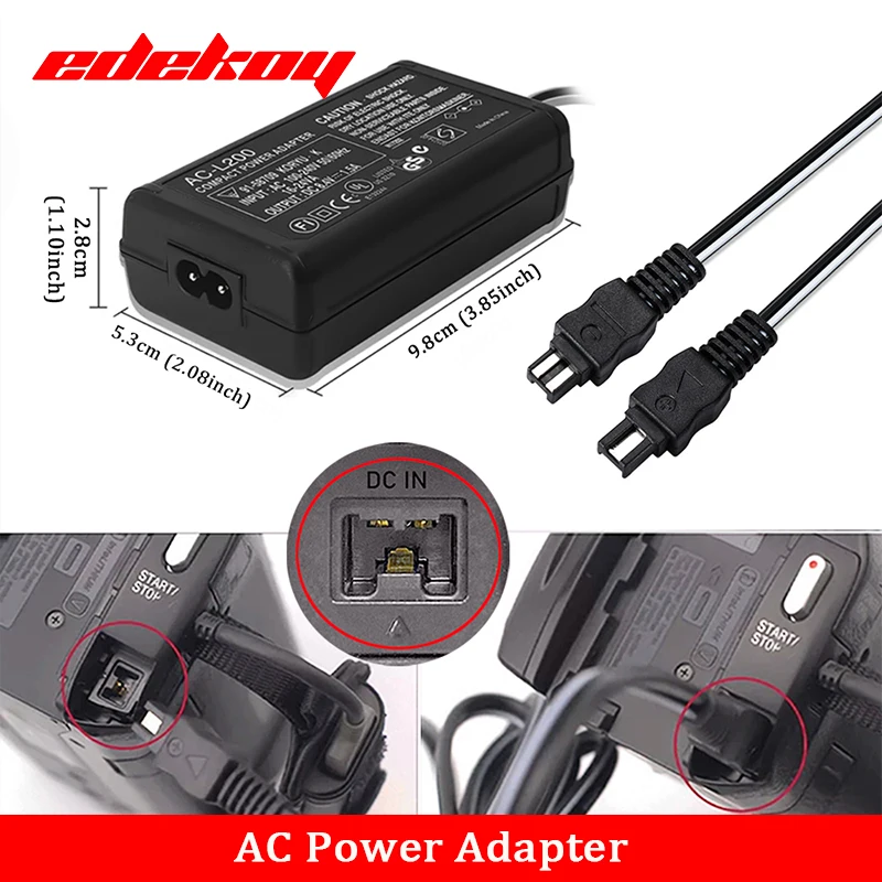 AC-L200C/B/D L25B 100V-240V AC Power Adapter Camcorder charger DC8