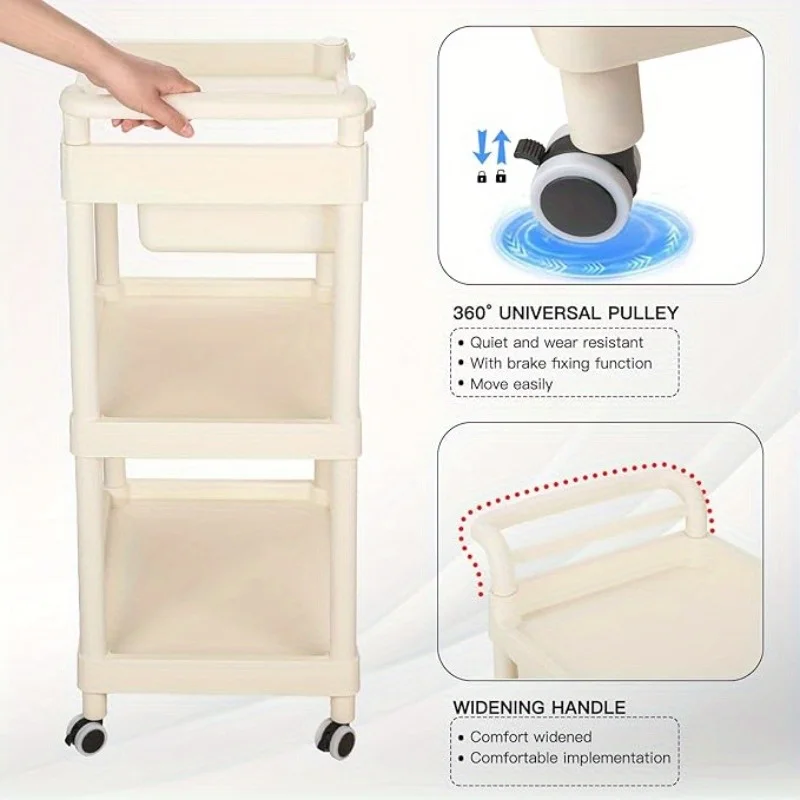 عربة متنقلة لصالونات التجميل متعددة الطبقات، صندوق تخزين مستطيل غير مقاوم للماء مع عجلات، صندوق تخزين لتنظيم مستلزمات التخزين