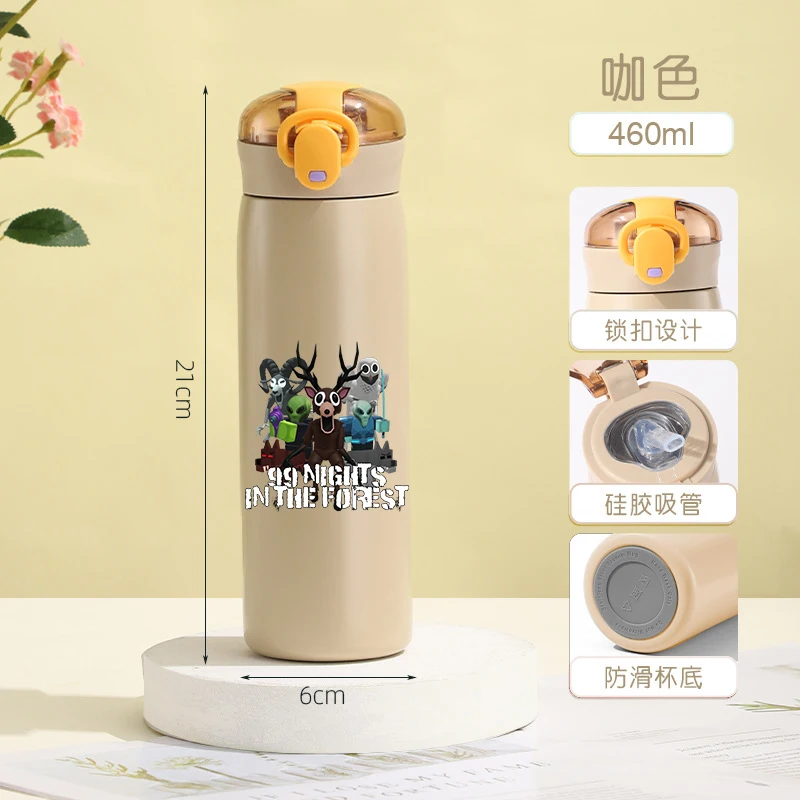 99 Nights in The Forest サーモスカップ キッズ漫画水筒 ストロー付き 子供用 460ml アウトドアスポーツ 学校 コーヒーマグ ギフト