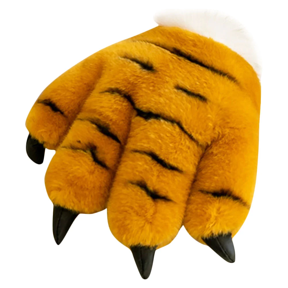 

1Pc Simulated Tiger Paw Plush Gloves Brown Claw Halloween Prop Warm Mittens Cosplay Party Accessory Cute Animal Headband