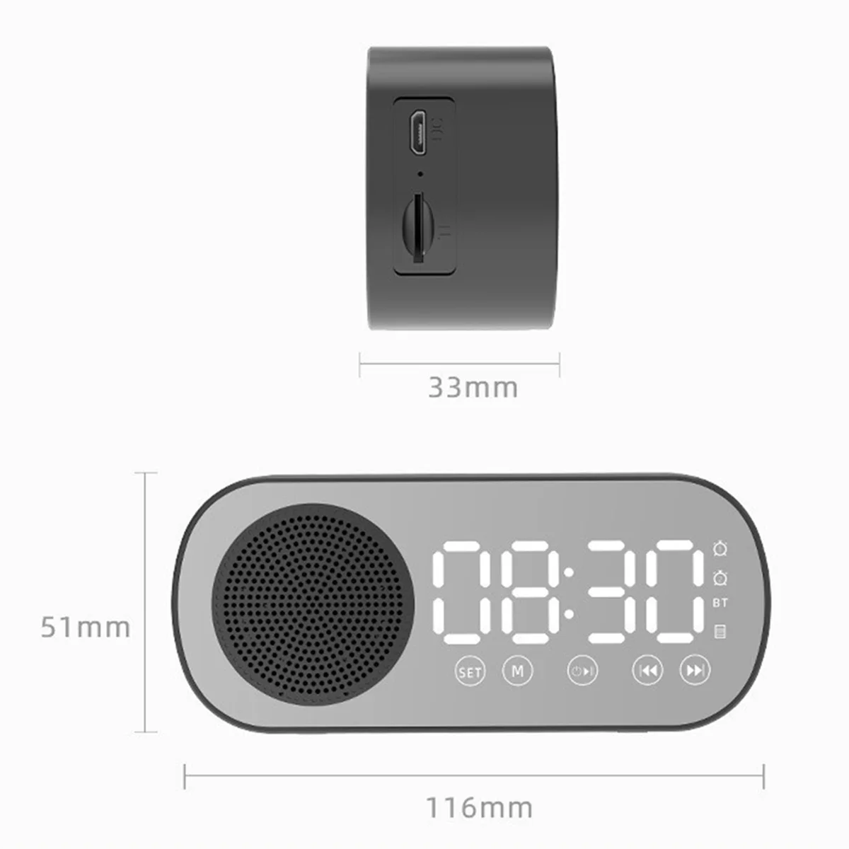 Динамики Беспроводной Bluetooth-динамик Часы Радио Двойная сигнализация Поддержка TF-карты Цифровая сигнализация для домашнего офиса Розовый