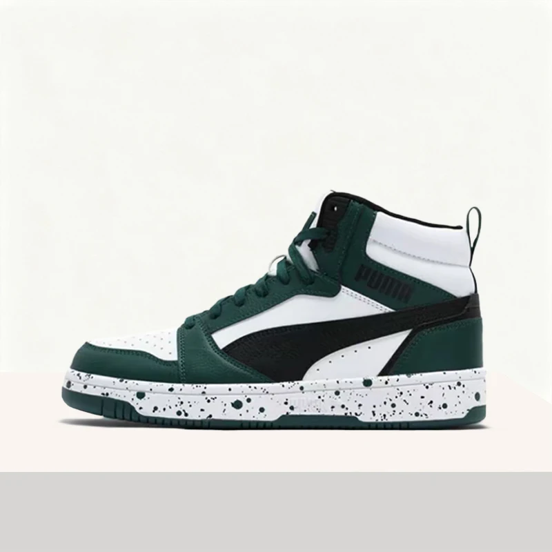Puma Rebound V6 Retro, Trendy, Stylish, Unique, Durable, and Comfortable High-Top Sneakers (Unisex) in White and Green 400849-01