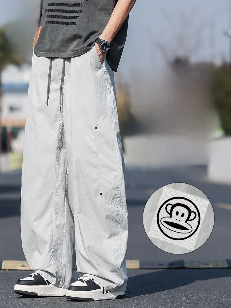 

PaulFrank Men's Straight Leg Cargo Pants Spring 2026 Casual Loose Wide Leg Trousers Pure Color Anti-Wrinkle Easy Care