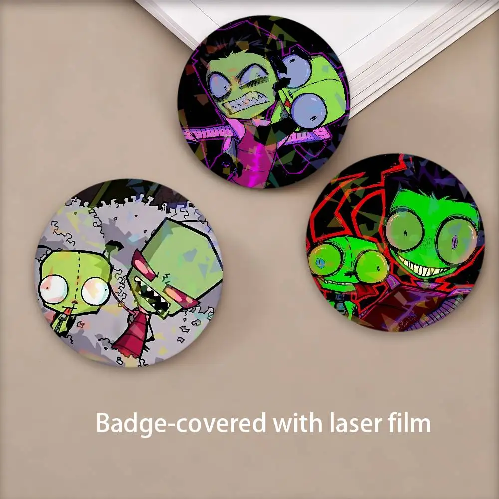 Cute Alien ET Green Invader ZIM Laser Button Pins Backpack Clothing Decor Brooch Fiction Badge Jewelry Gifts