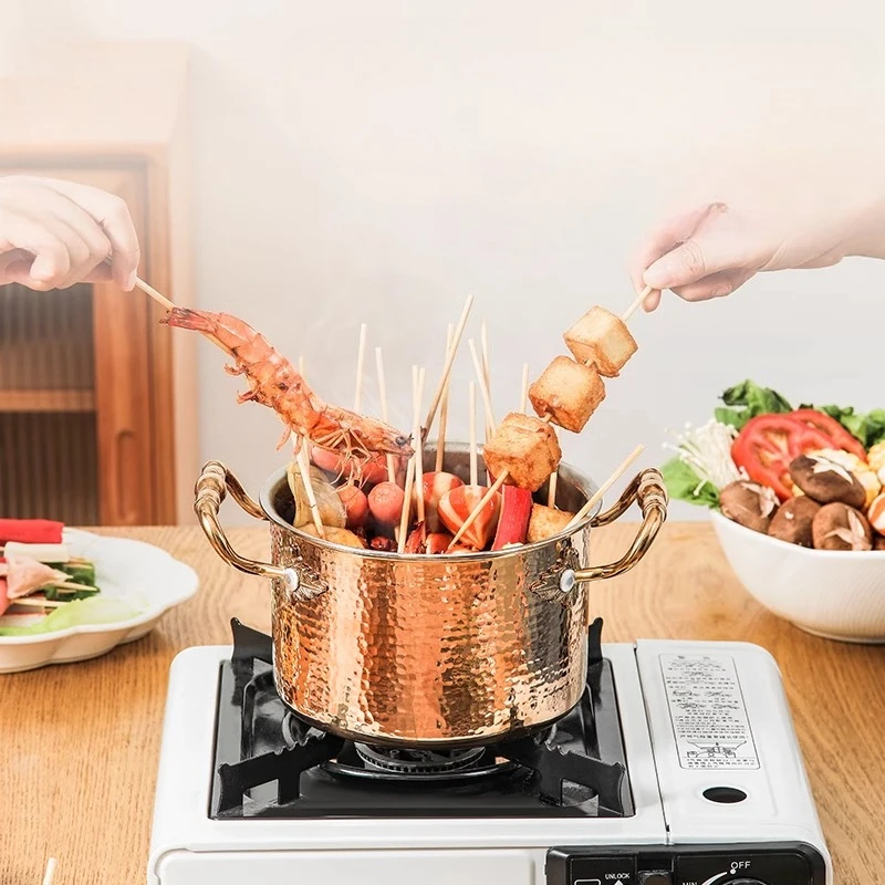 

304 Stainless Steel Hotpot Italian Manual Hammer Printing Pot 3-layer Steel Clear Soup Pots Commercial Double Flavor Hot pots