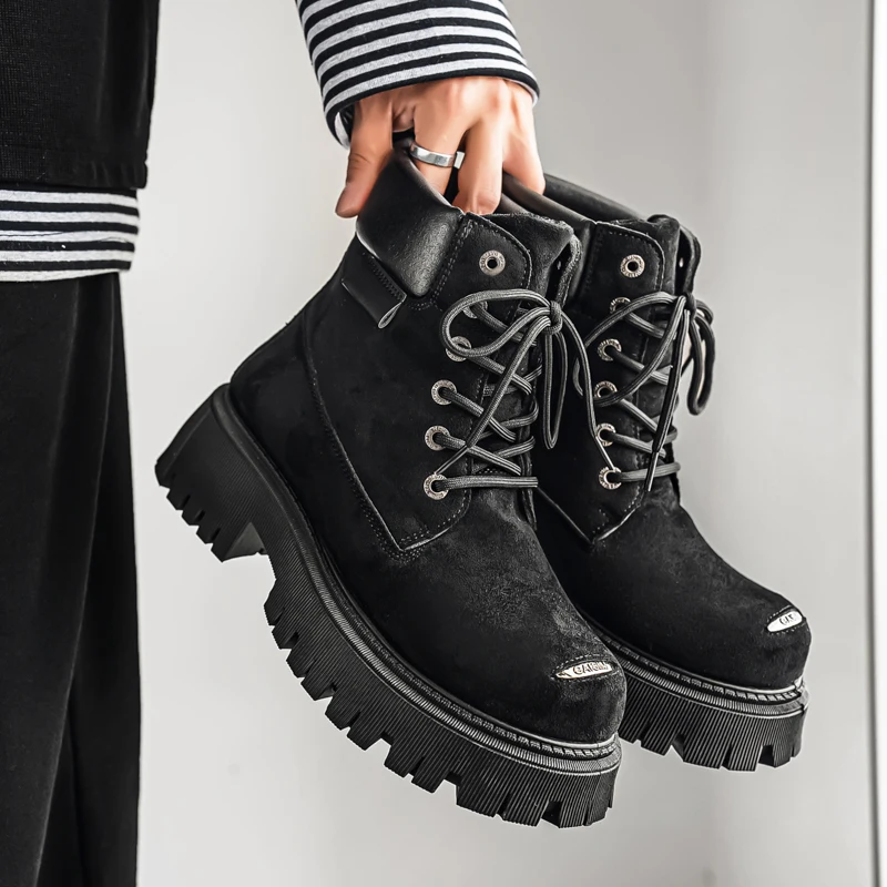 Classic High Top Boots Outdoor Leather Men's Casual Ankle Boot Designer Platform Work Boots Wide Toe Motorcycle Boot Zapatillas view 5