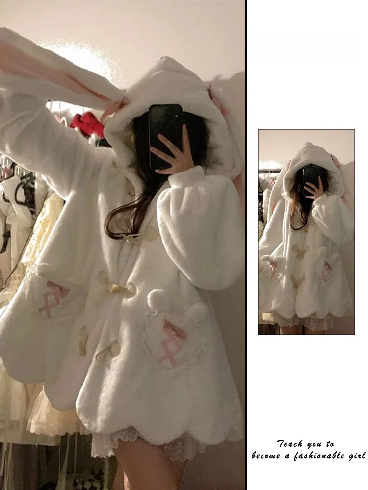 

Женское хлопковое пальто с меховым мехом ягненка, осень-зима, маленький размер, милые кроличьи уши, хлопковое пальто на подкладке, свободная посадка