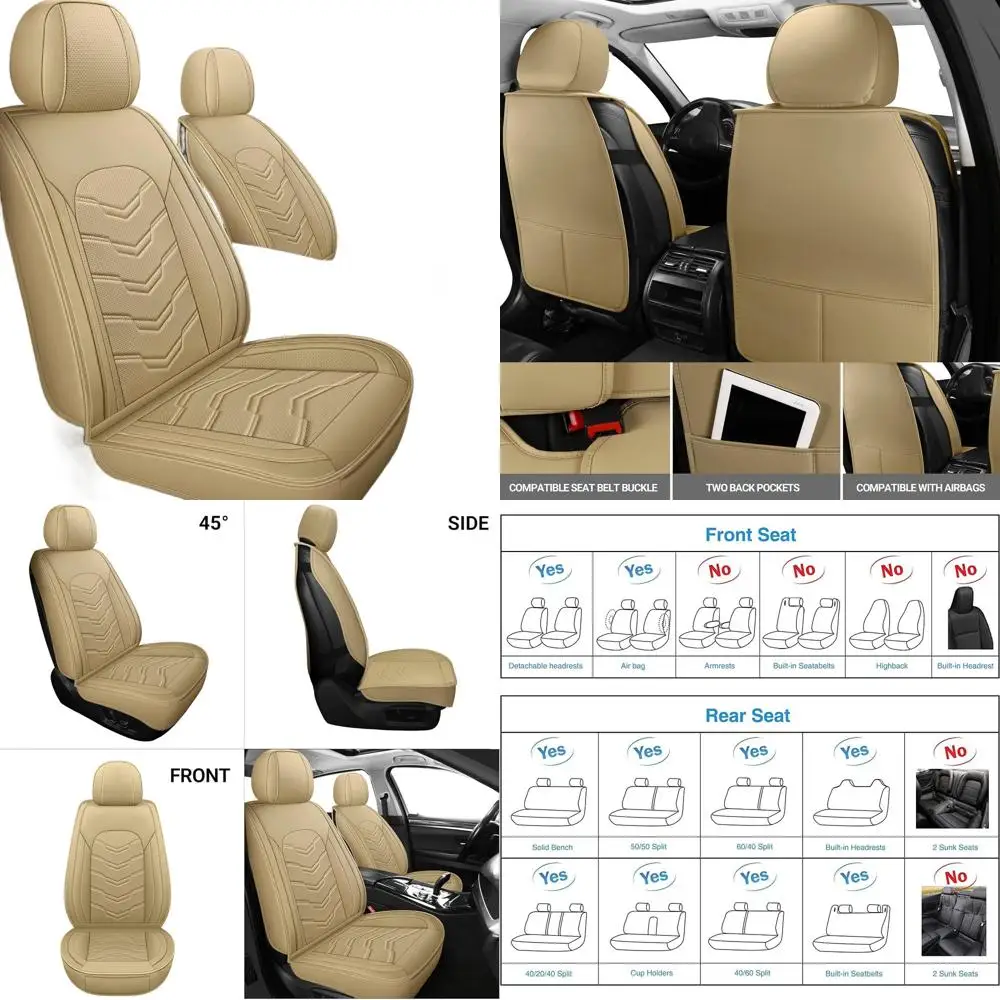 

Universal Beige Car Seat Covers for Most Sedans, SUVs, and Trucks (Front Seat)