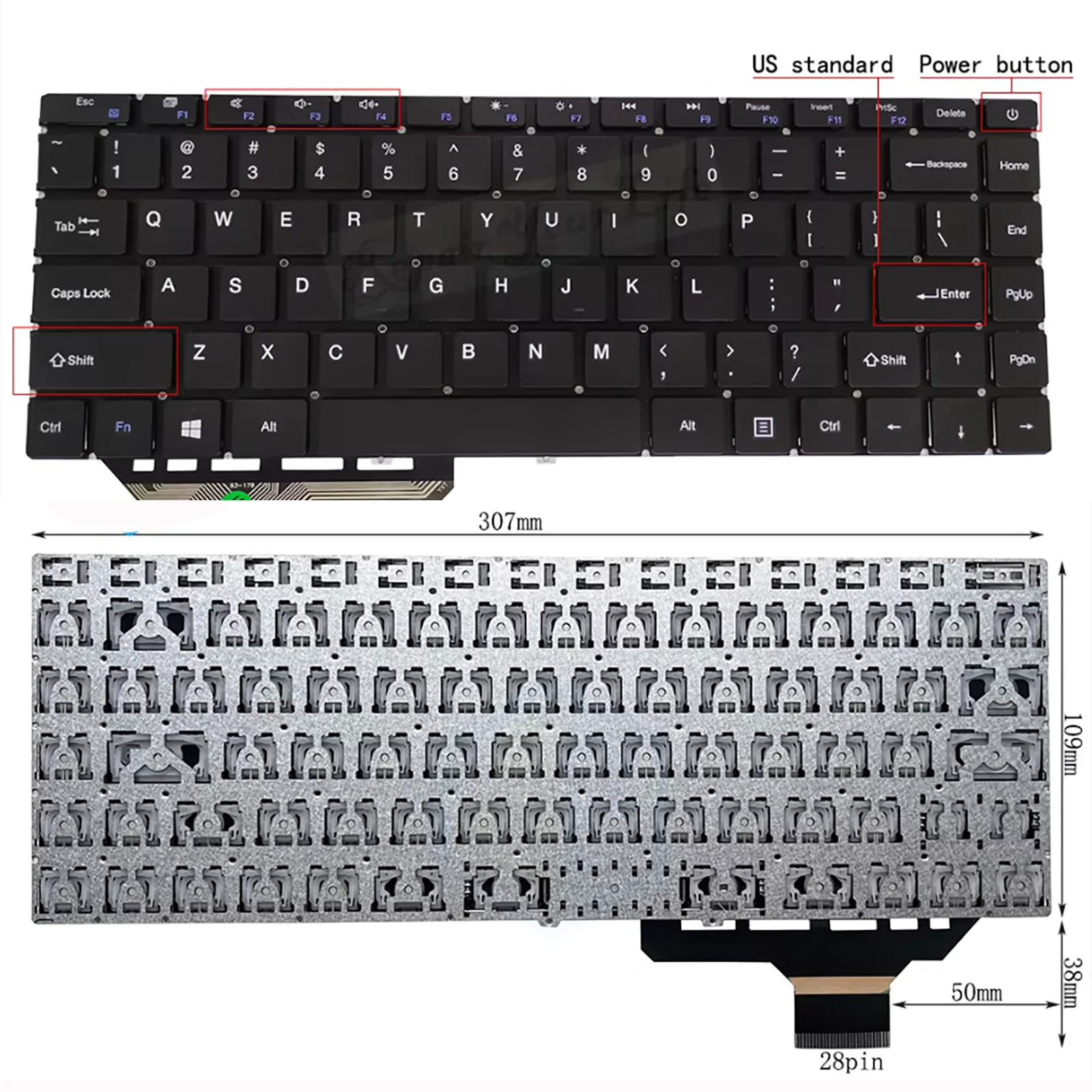 US PO Layout for INSYS 14P WHA-14P2 X316C U13KHR NP13KW X316C INSYS Weigo N141AU MB3081010 93-179 YXT-93-179 laptop keyboard