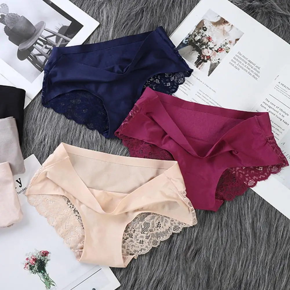 2 المقالات سراويل الحرير الجليد الإناث منتصف الخصر غير وسم الدانتيل القطن المنشعب الجلد ودية حجم كبير تنفس رقيقة جدا الشباب