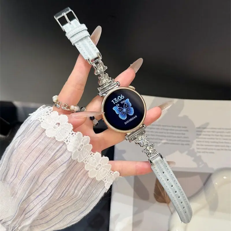 Huawei GT5/GT5 Pro/GT4/GT2/3/4 22mm/20mm/18mm 스트랩에 적합한 다이아몬드가 박힌 스타 스트라이프 데님 스트랩