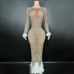2025 Sparkling Luxury Diamond Dress Stage Performance Dress Fashion Bottom Feather Design Dress Important Event Party Dress