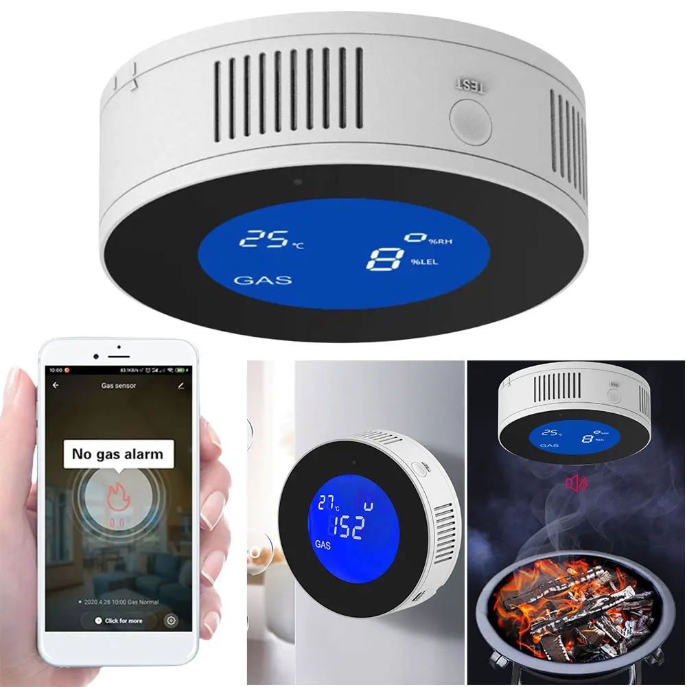 Detector de Gas Combustible WiFi, Sensor de fugas de Gas, alarma de fuga de Gas Combustible para cocina casera