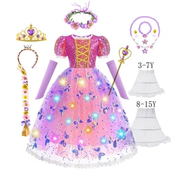 Girl Rapunzel Dress LED Light Up for Girls Kids Cosplay Party Clothes Carnival Evening Dresses Christmas Halloween Prom Gown