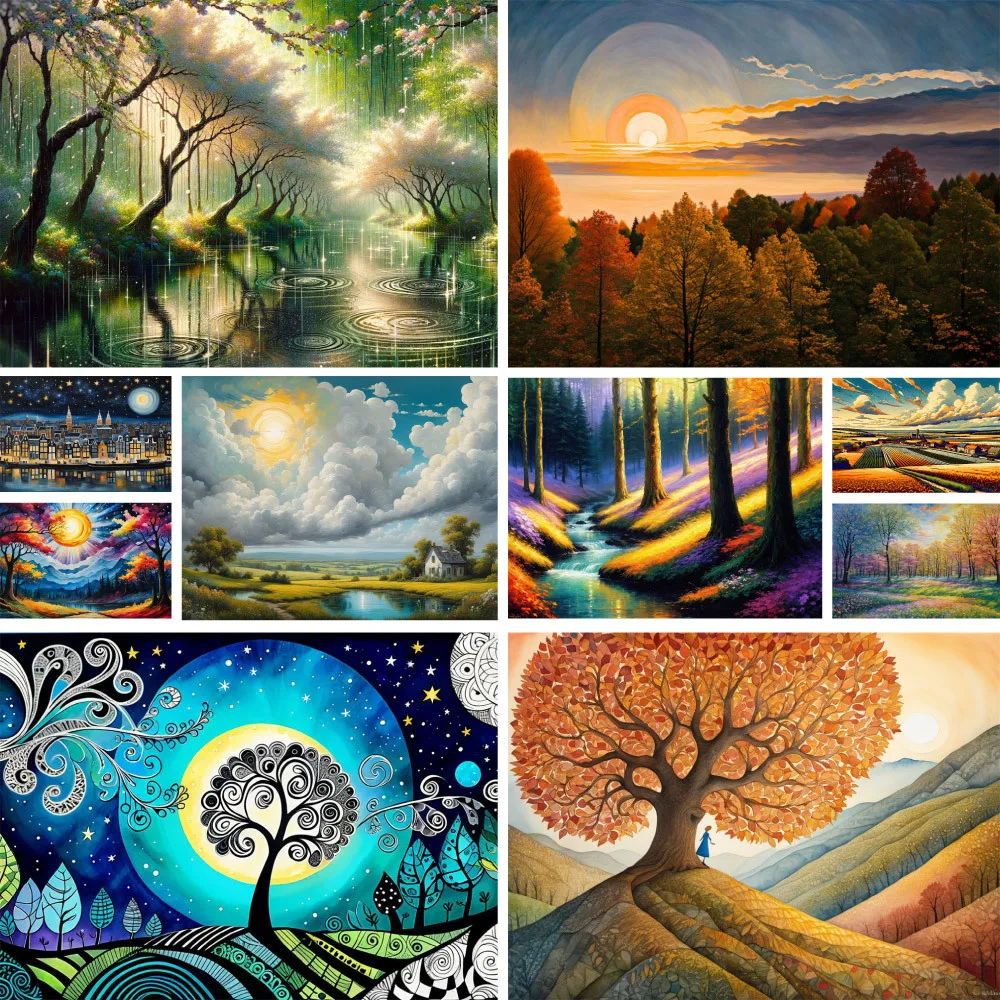 

Landscape Sunset Pre-Printed Cross-Stitch Embroidery Complete Kit Handicraft Painting Sewing Needlework Gift Counted Promotions