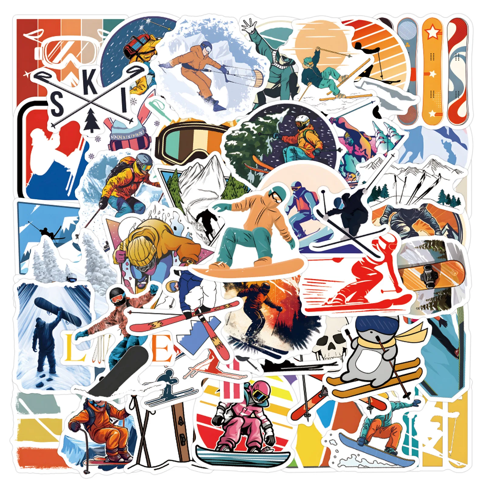 

56PCS Skiing Sticker Winter Outdoor Sport Stickers Ski Vinyl Waterproof for Laptop Phone Case Notebook Water Bottle DIY Stickers