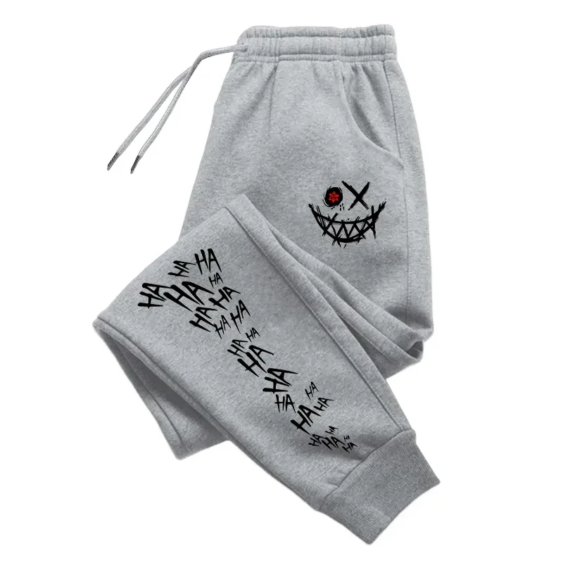 Evil Laugh Jogger-Sweatpants Joker Smiley Face Dark Gothic Streetwear Unisex Herren Damen Hosen mit Taschen Schwarz – Detail 4