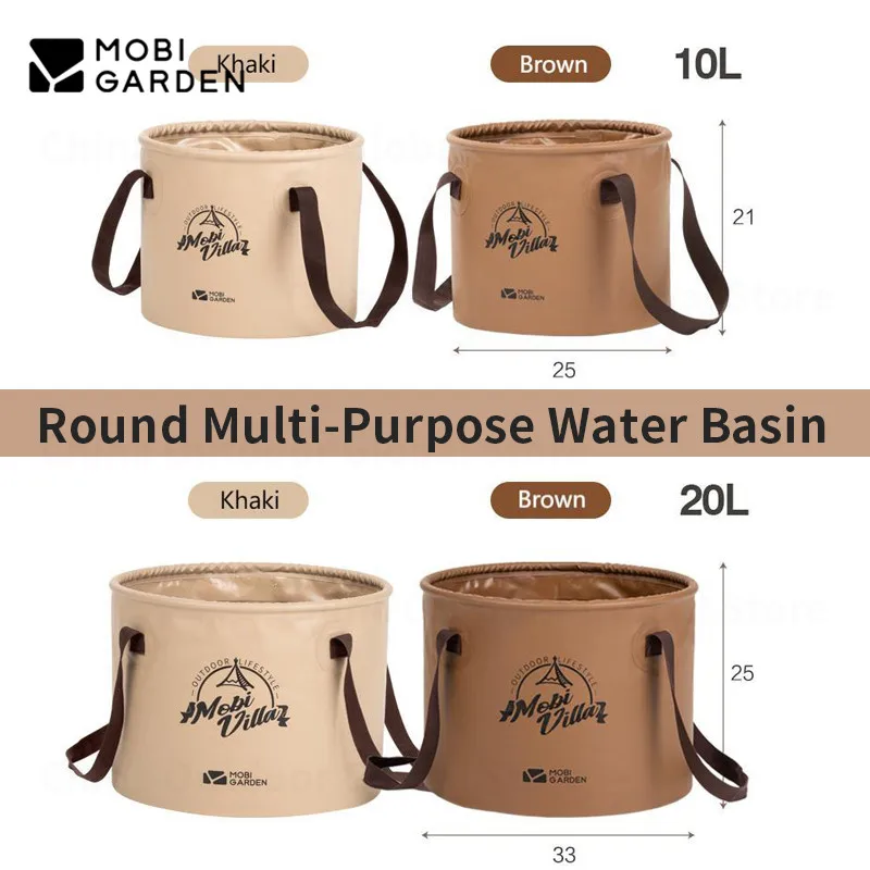 MOBI GARDEN 10L/20L Folding Round Water Bucket Outdoor Travel Portable Water Bottle Ultralight Multi-Purpose Camping Supplies