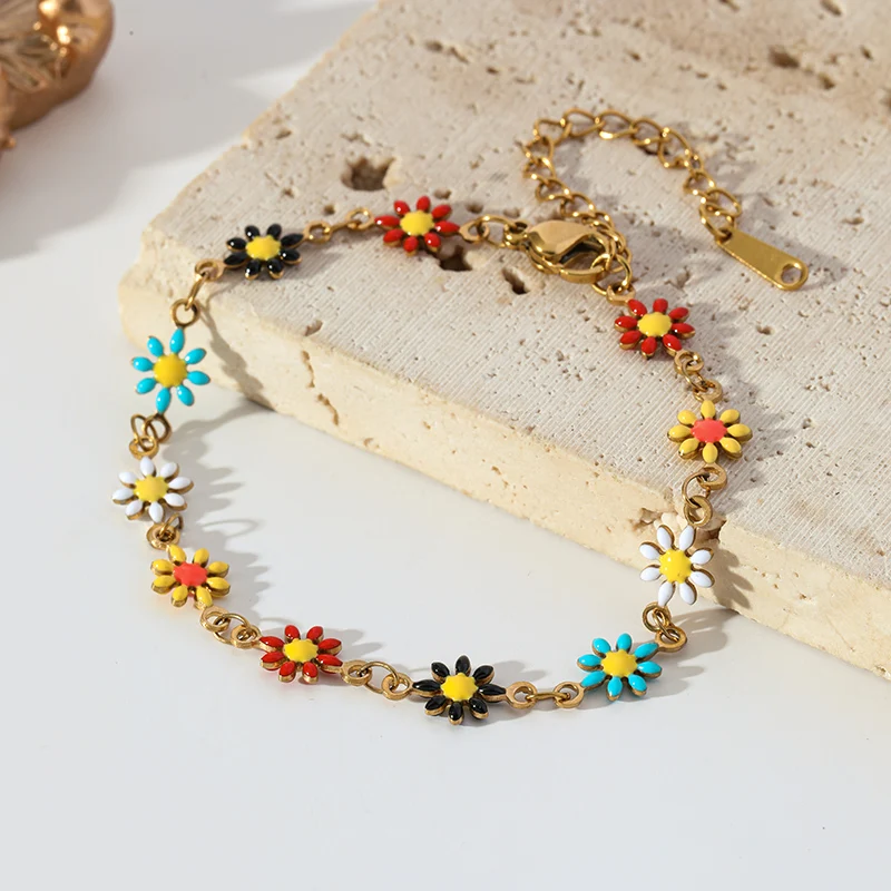 EILIECK 316L Edelstahl Buntes Gänseblümchen-Blumen Halsketten- und Armband-Set für Frauen Trendige Halskette Wasserdichter Schmuck Geschenk – Detail 14