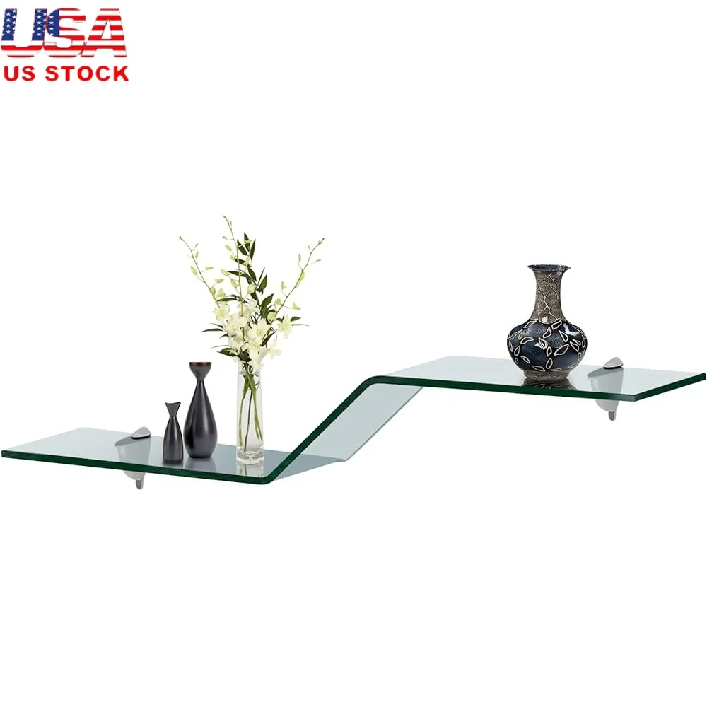 

Bent Tempered Glass Shelf 30.5x8 Wall Mounted Bathroom Kitchen Storage Heavy Duty Scratch Resistant Easy Installation