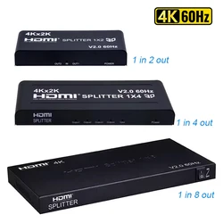4K 60Hz HDMI Splitter 1 in 2 4 8 output HDMI 2.0 Distributor 1x2 1x4 1x8 Video Splitter Converter Multi Screen Mirror Display