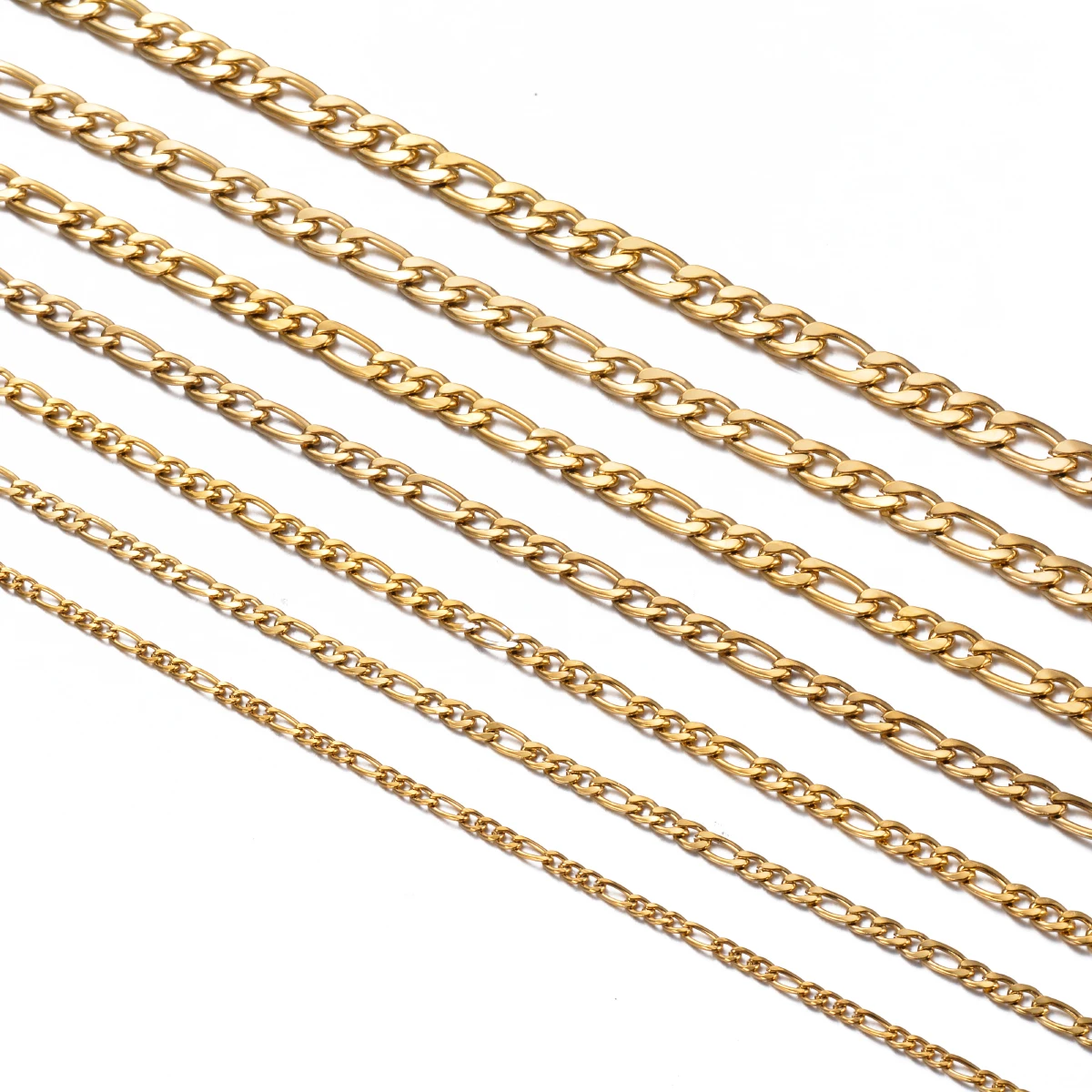1 Stück 8-40 Zoll Goldfarbene Figaro-Kettenhalskette 3-7,5MM Edelstahl-Figaro-Gliederkette für Männer und Frauen – Detail 2