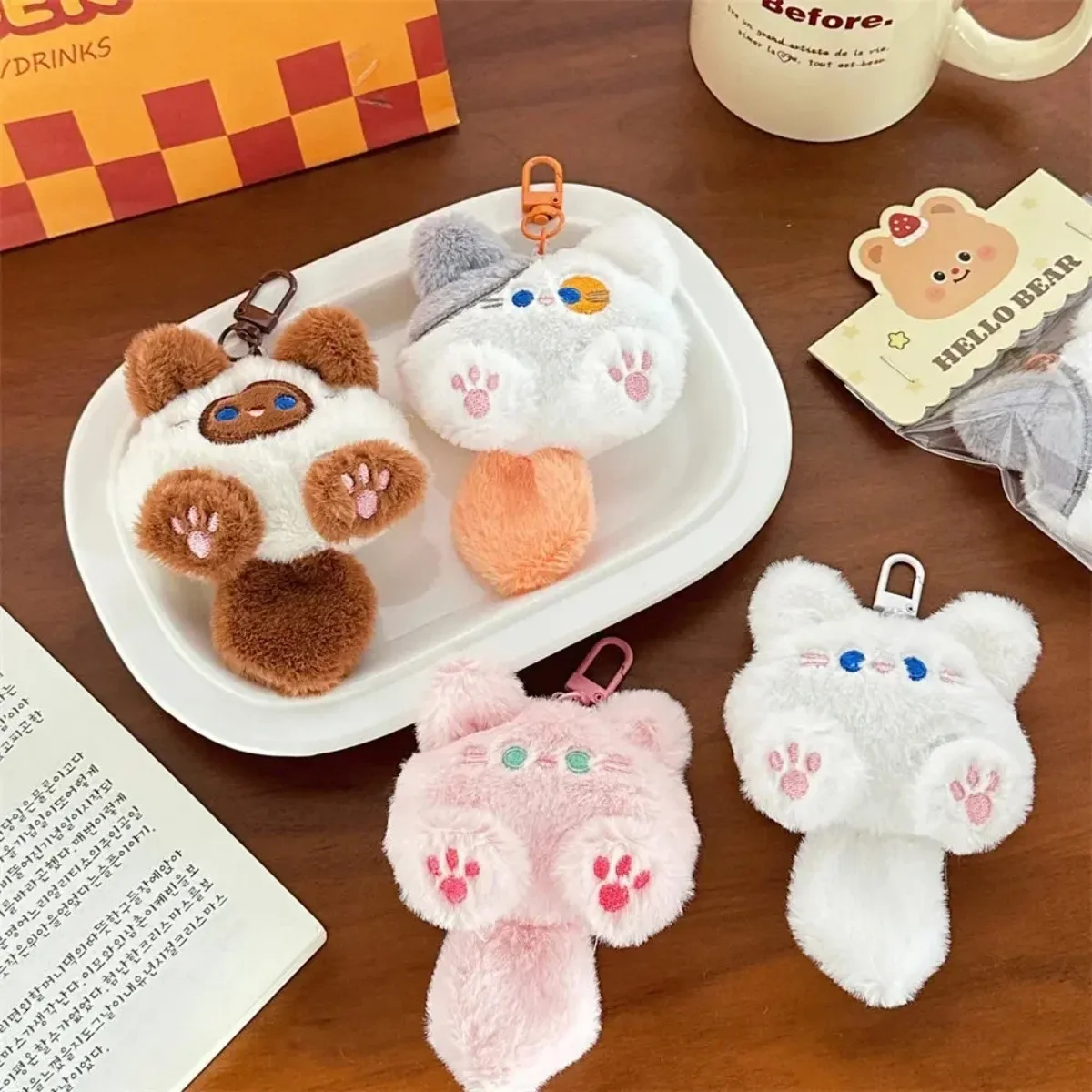 Uroczy pluszowy breloczek do kluczy w kształcie kota, kawaii miękka zawieszka, puszysty dodatek, prezent dla dziewczyn, par, ozdoba do plecaka.