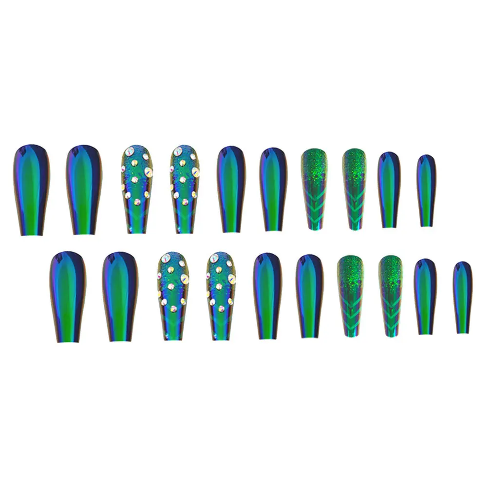 

24pcs Spider Web Press On Long Coffin Fake Nails Dark Green Halloween Artificial Nails For Women Girls Party Gothic Decor