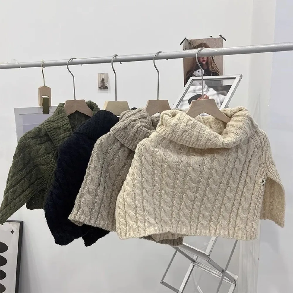 

Модный толстый вязаный теплый пуловер, шарф с разрезом, вязаная шаль с высоким воротом, однотонный накладной воротник, осень-зима