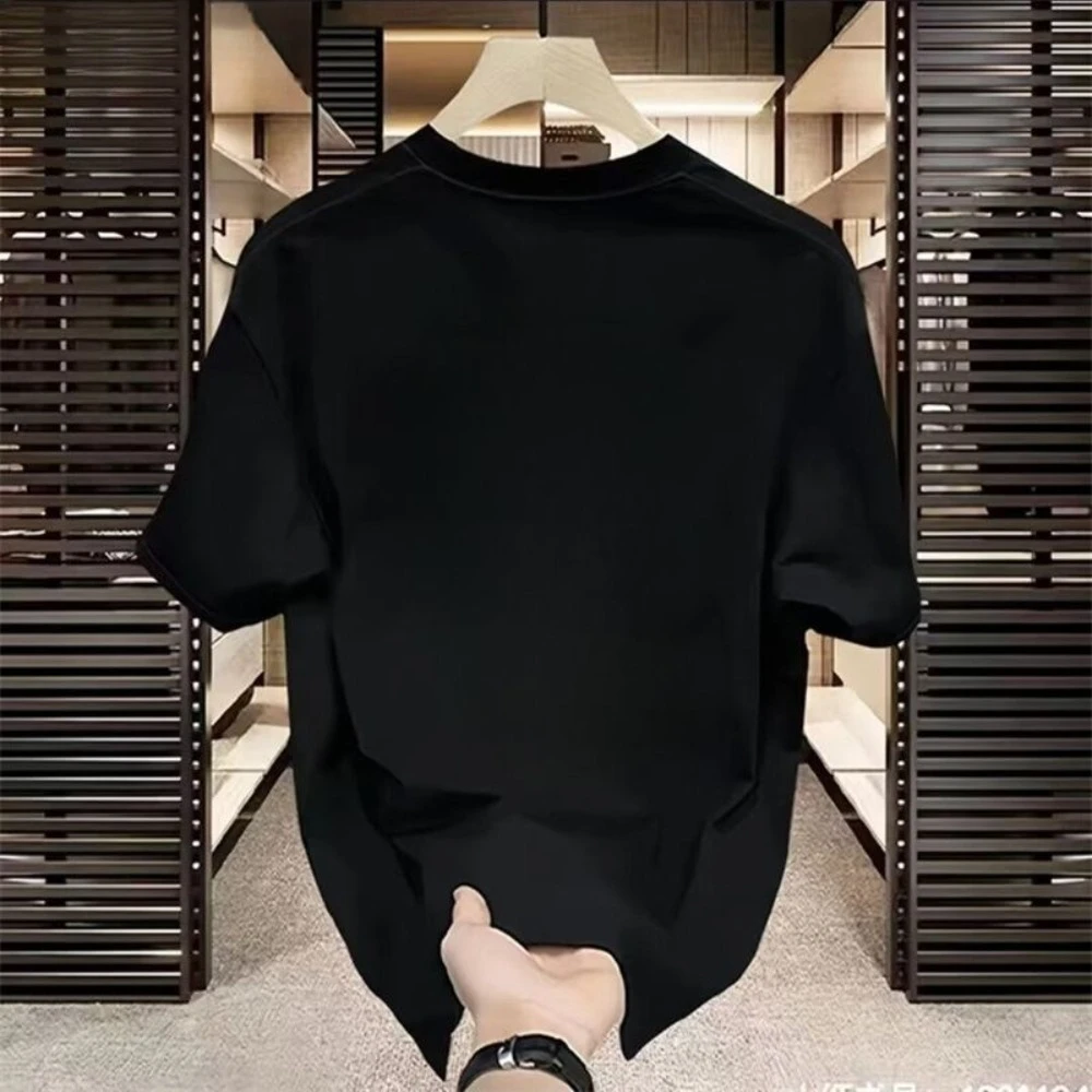 2025 طاقم الرقبة تي شيرتات قصيرة الاكمام الأمريكية المطبوعة عادية حجم كبير الاتجاه فضفاض نصف كم الربيع الصيف أعلى أسفل قميص الإضافية #4