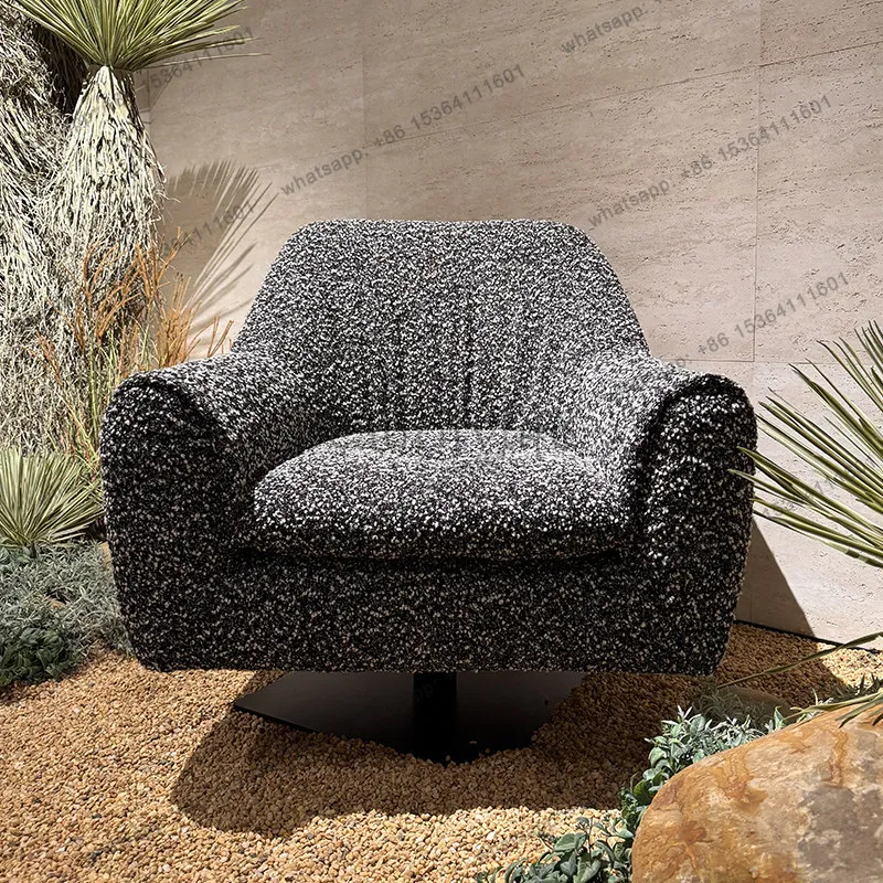 

French retro home single swivel chair sofa, lamb wool/leather high backrest leisure chair