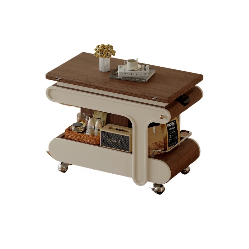 

Французский кремовый передвижной подъемный кофейный столик для маленькой квартиры, ретро-складной приставной столик-тележка