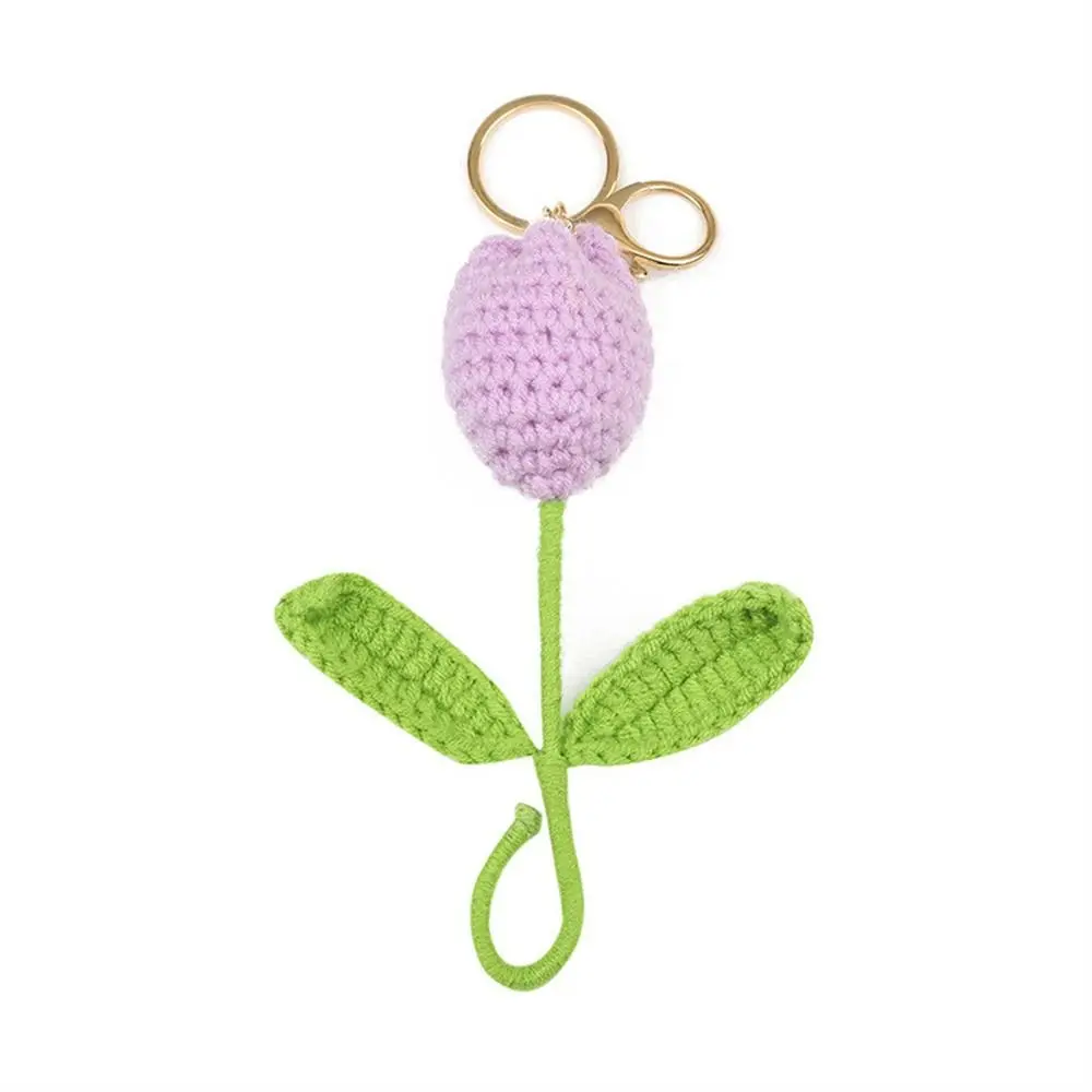 Bag Accessories Handmade Knitted Keychain Sweet Cute DIY Craft Crochet Flowers Tulip Plant Weaved Keyrings Wedding Gifts