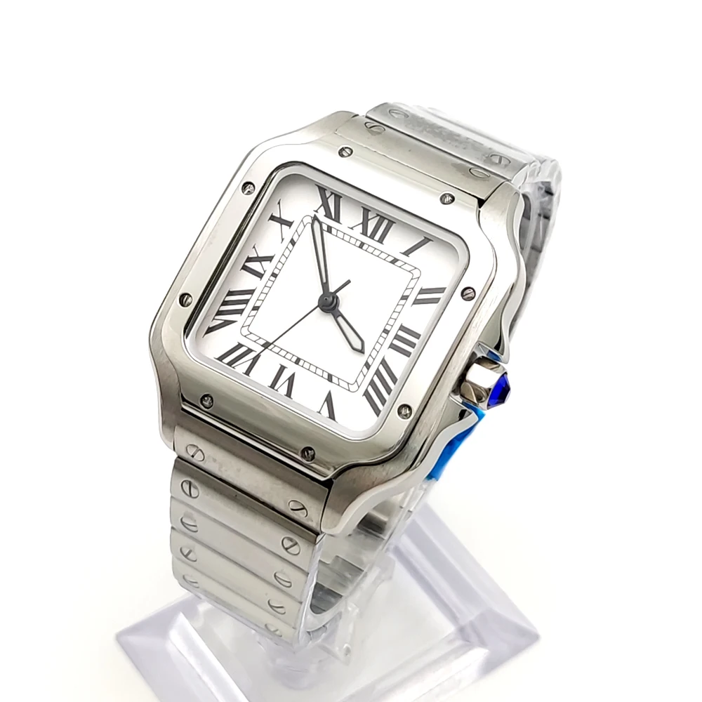 

38MM Stainless Steel Case White dial Casual Automatic Watch NH35 Movement Waterproof Square Men's Mechanical Watch Steel Strap