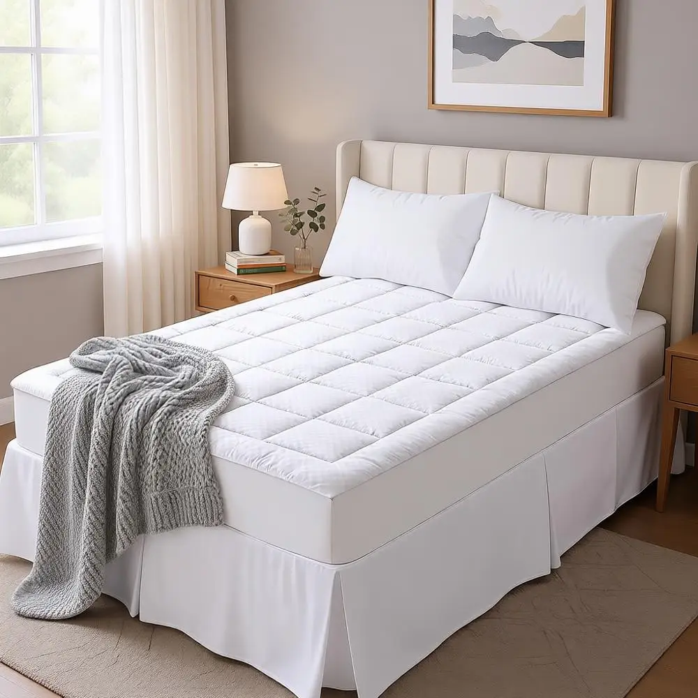 

Quilted Mattress Pad with Pillow Top, Cooling Comfort, Washable Mattress Cover, Deep Pocket Protector, White