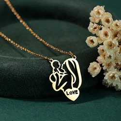 Romantic Love Heart Mom and Boby Necklaces for Women Stainless Steel Chains Clavicle Choker Jewelry Gift for Mother's day
