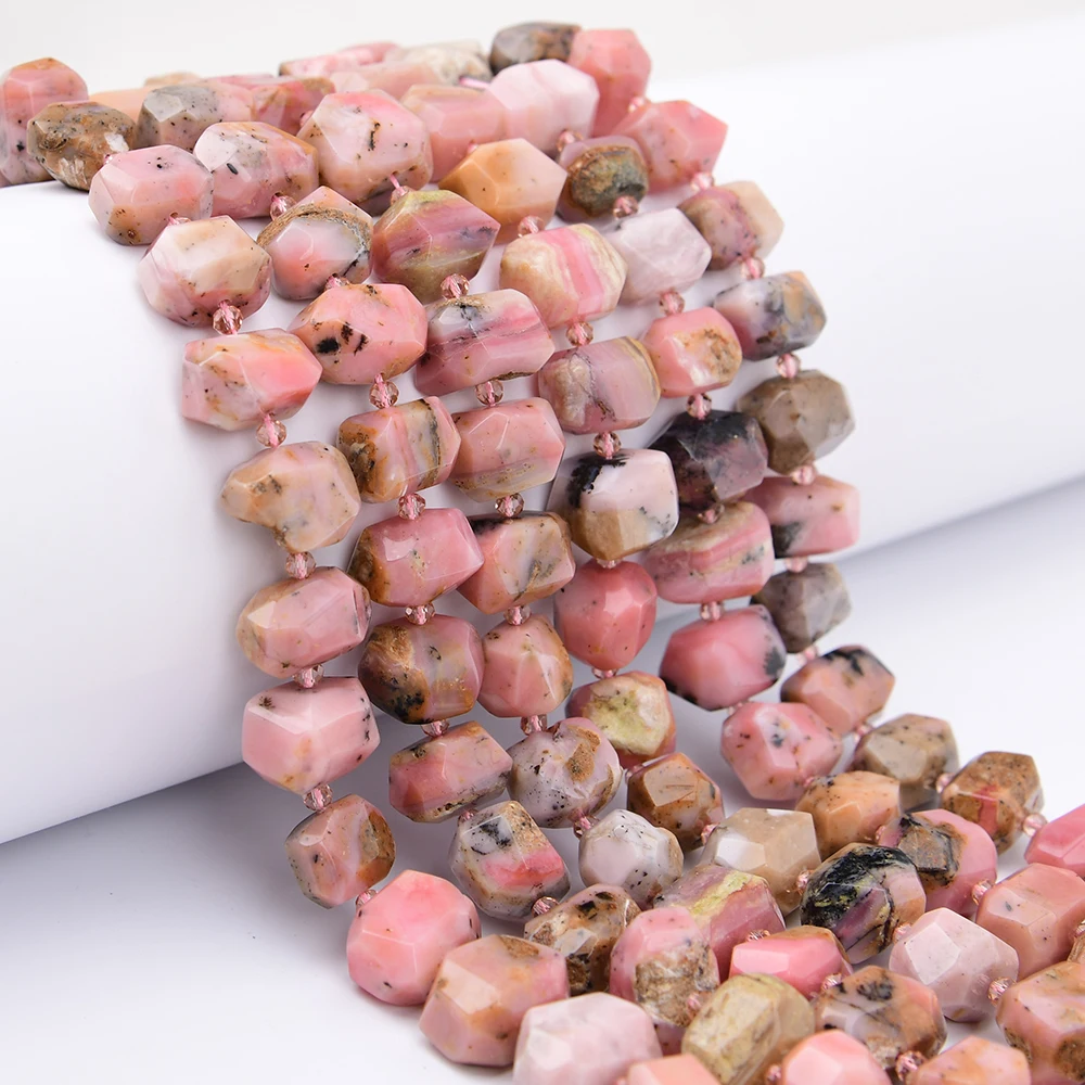 APDGG Big Natural Pink Opal Faceted Irregular Nugget Shape Loose Pendant Beads 16'' Strand Jewelry Making DIY