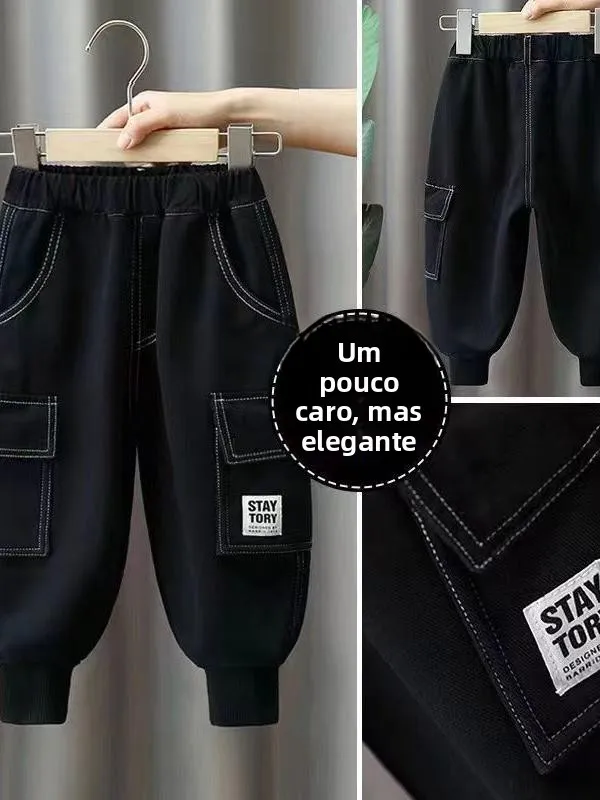 Calças casuais para meninos, primavera e outono, versão coreana elegante, calças de trabalho, roupas longas e modernas para c...