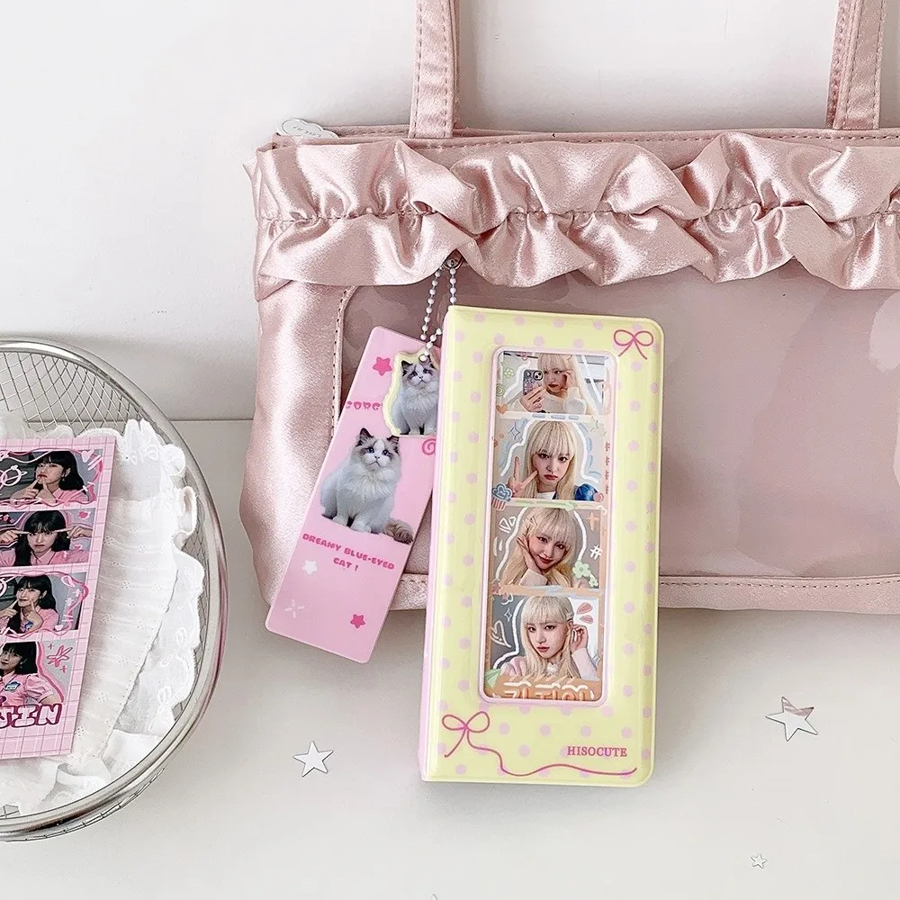 New Polka Dot Bow Card Album 4 Grids Hollow Photocards Holder Idol Card Protective Cover
