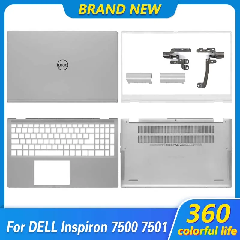 New For DELL Inspiron 7500 7501 Laptop LCD Back Cover/Front Bezel/Palmrest/Bottom Case/Hinges Top Case 0C4MXD 07W3N8 Silver 15.6