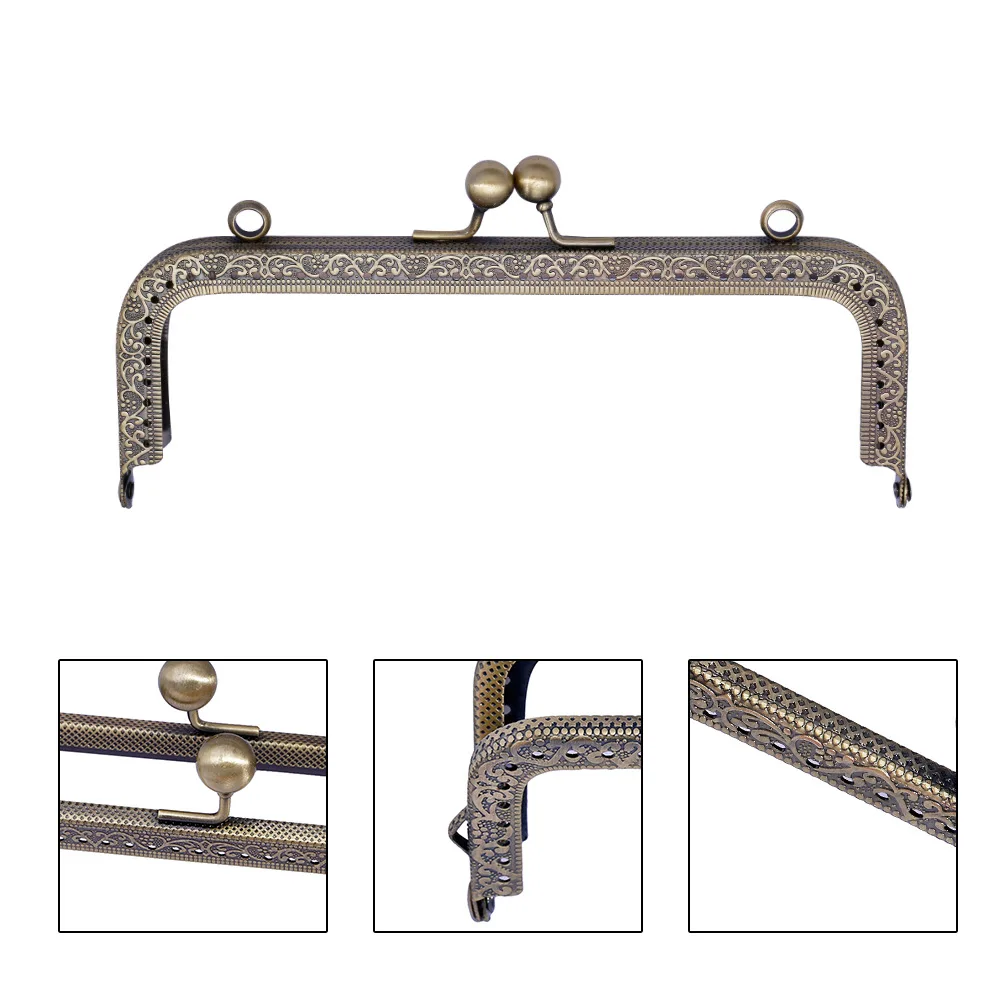 6.5/ 8.5/10.5/12.5/15/18CM Rectangle Embossing Alloy Metal Kiss Purse Frame Durable Bronze Sewing Clasp For Bag Purse