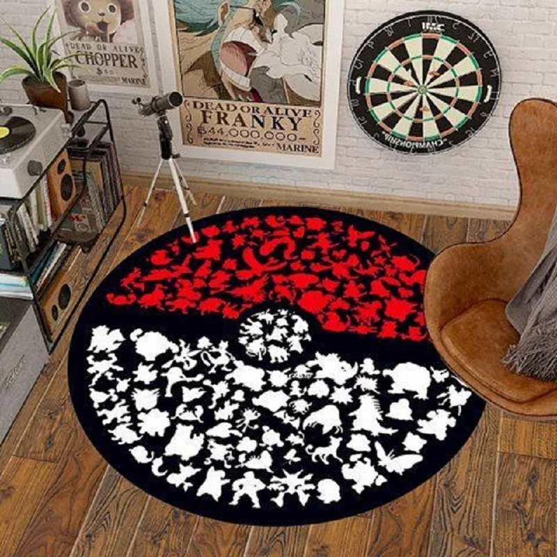 Cartoon Anime Pokemon Crystal Velvet Carpet Circular Floor Mat Non Slip Floor Mat Living Room Bathroom Bedside Rug Home Decor