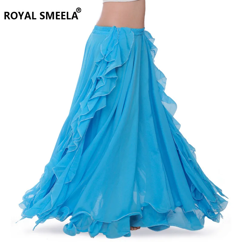 الرقص الشرقي الشيفون كرة لولبية ورقة مزدوجة الشق الأذن تنورة عالية الشق تنورة رقص الكبار النساء أداء ممارسة التنورة الاسبانية #2