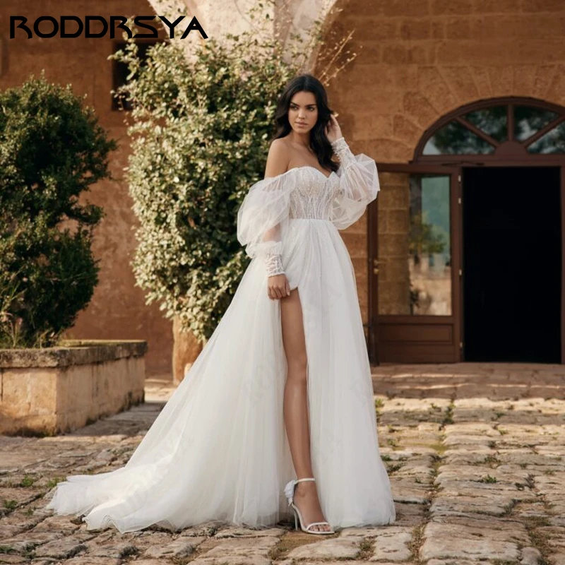 RODDRSYA Puff Mouw High Split Trouwjurken Sweetheart Tulle Robe De Mariée A-lijn Backless Bruidsfeest Voor Vrouwen 2024 Puff Mouw High Split Trouwjurken Sweetheart Tulle Robe De Mariée A-lijn Backless Bruidsfeest Voor