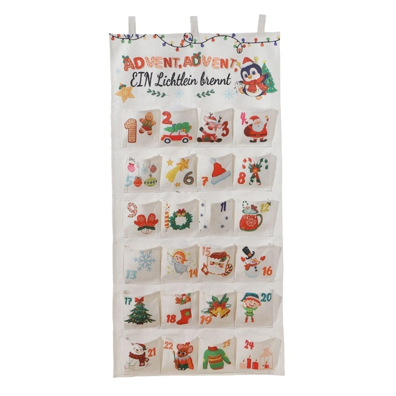 

Christmas Advent Calendar with 24 Pocket Canvas Fabric Hanging Accessories for Wall and Door Decoration Party Supplies