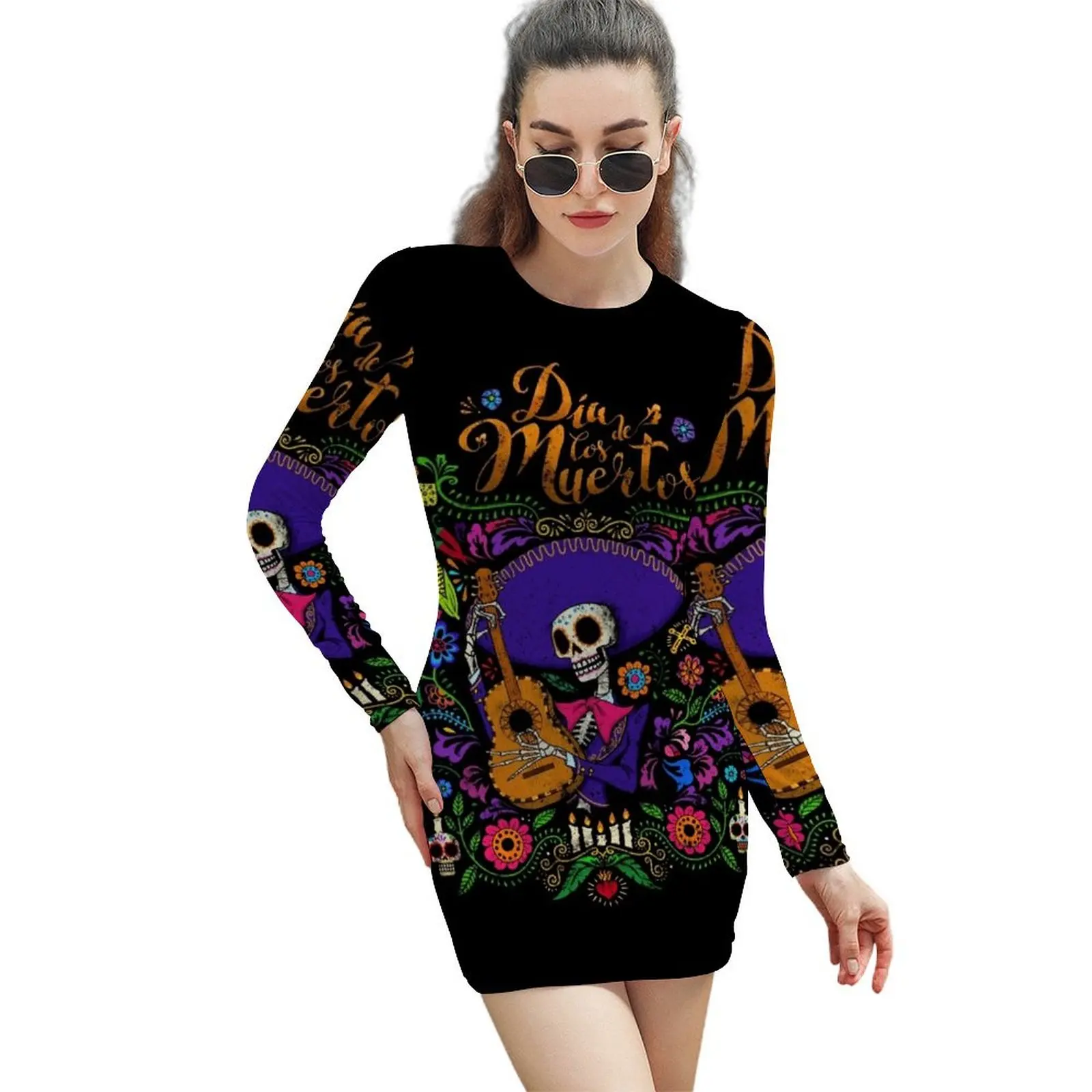 

DIA DE LOS MUERTOS Long-Sleeved Sheath Dress womens clothing Woman's evening dress summer dress womens 2024