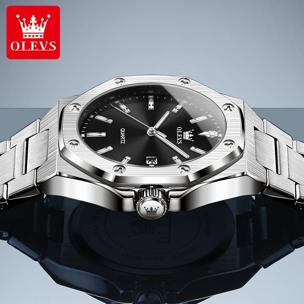 OLEVS 3613 Quartz Movement Unique Watch For Men Luminous Scale 30m Waterproof Calendar Window Comfortable Steel Strap Watch