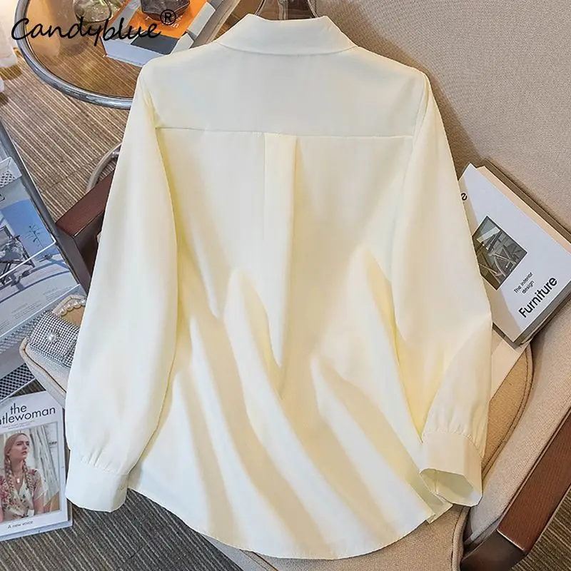 Blusa holgada de manga larga con cuello vuelto para mujer, camisa informal de moda coreana, color blanco, Vintage, Otoño, 2023