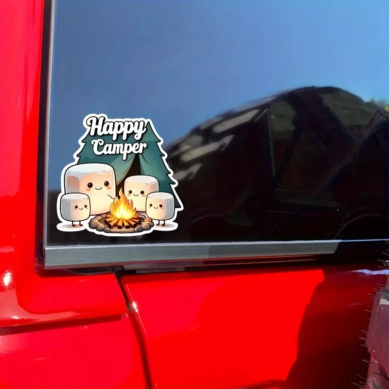 

1pc Cute Marshmallow Campfire Vinyl Sticker Cartoon Camping Decal Durable Glossy Self-Adhesive for Car Truck Laptop Tent